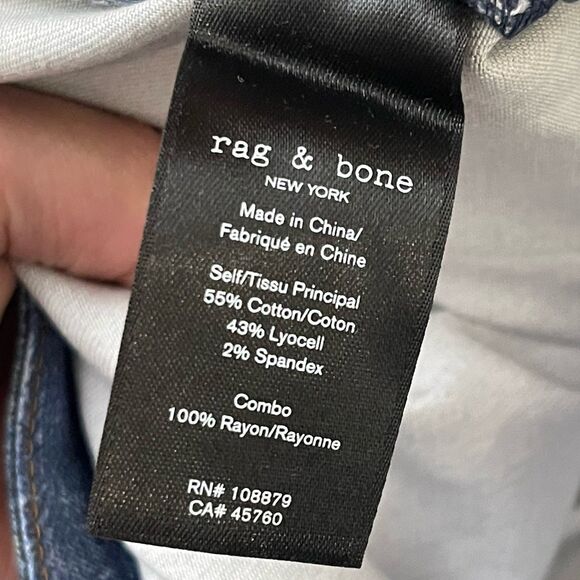 RAG & BONE Stretch Miramar Nina Cigarette Jeans Size 30 Byron Patchwork Blue NEW - Picture 6 of 11